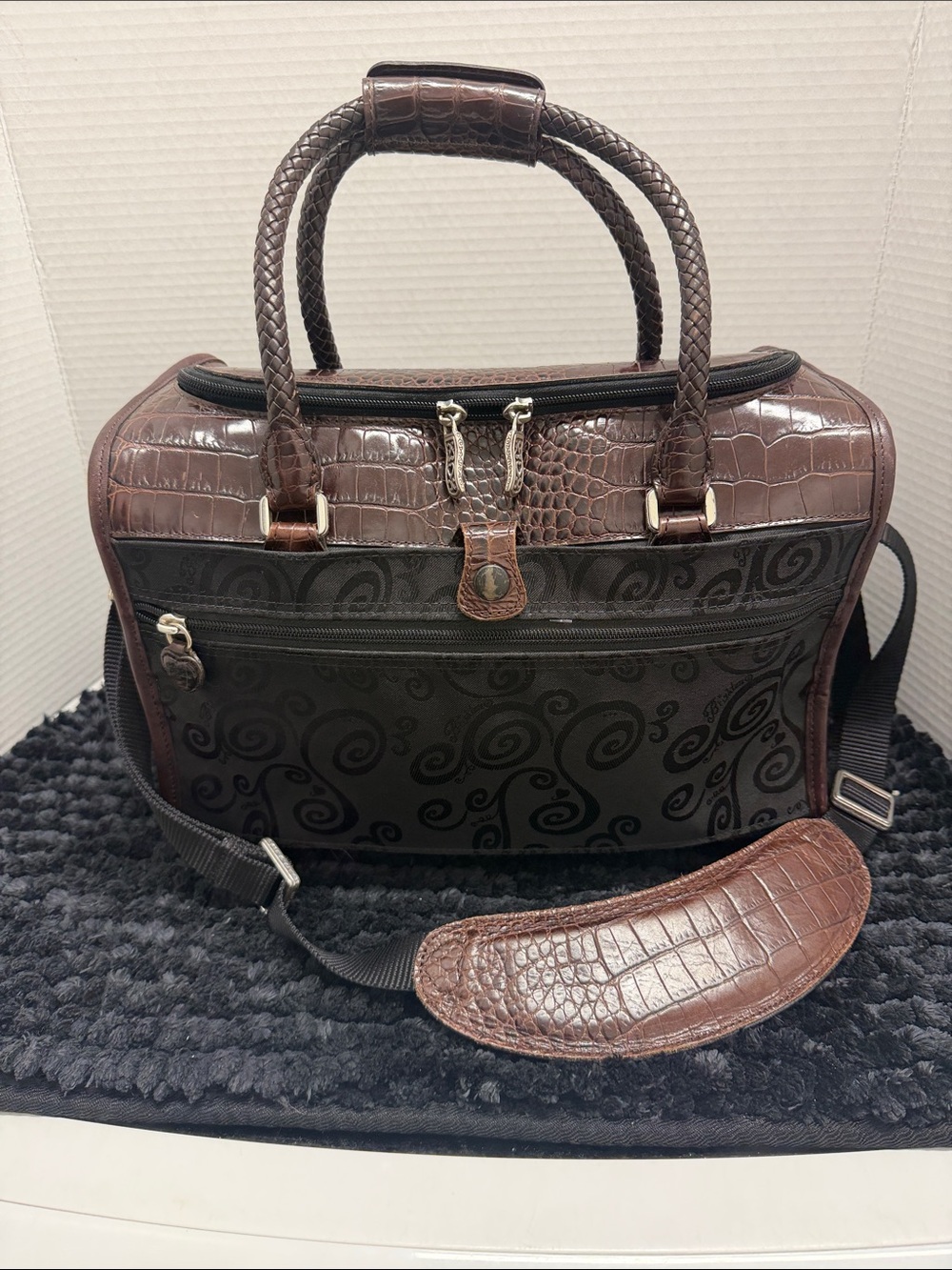 Brighton vintage Brown Croc-Accent Women's Satchel Bag